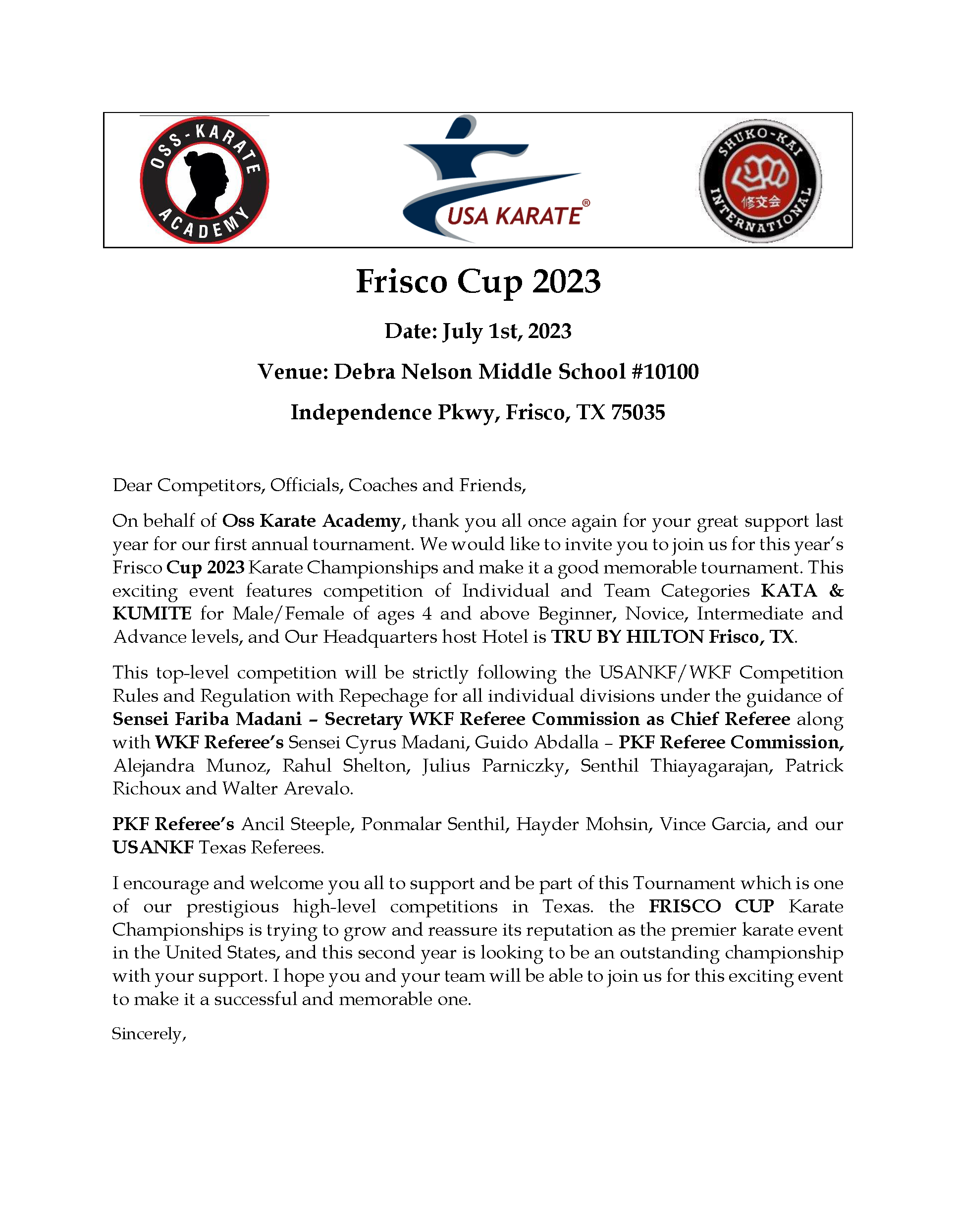 Frisco Cup 2023 Invitation Letter Page 1